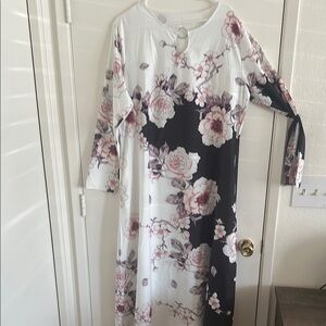 Source Unknown Pink and Red Sheath Dress 3/4 Sleeve Crew Neck